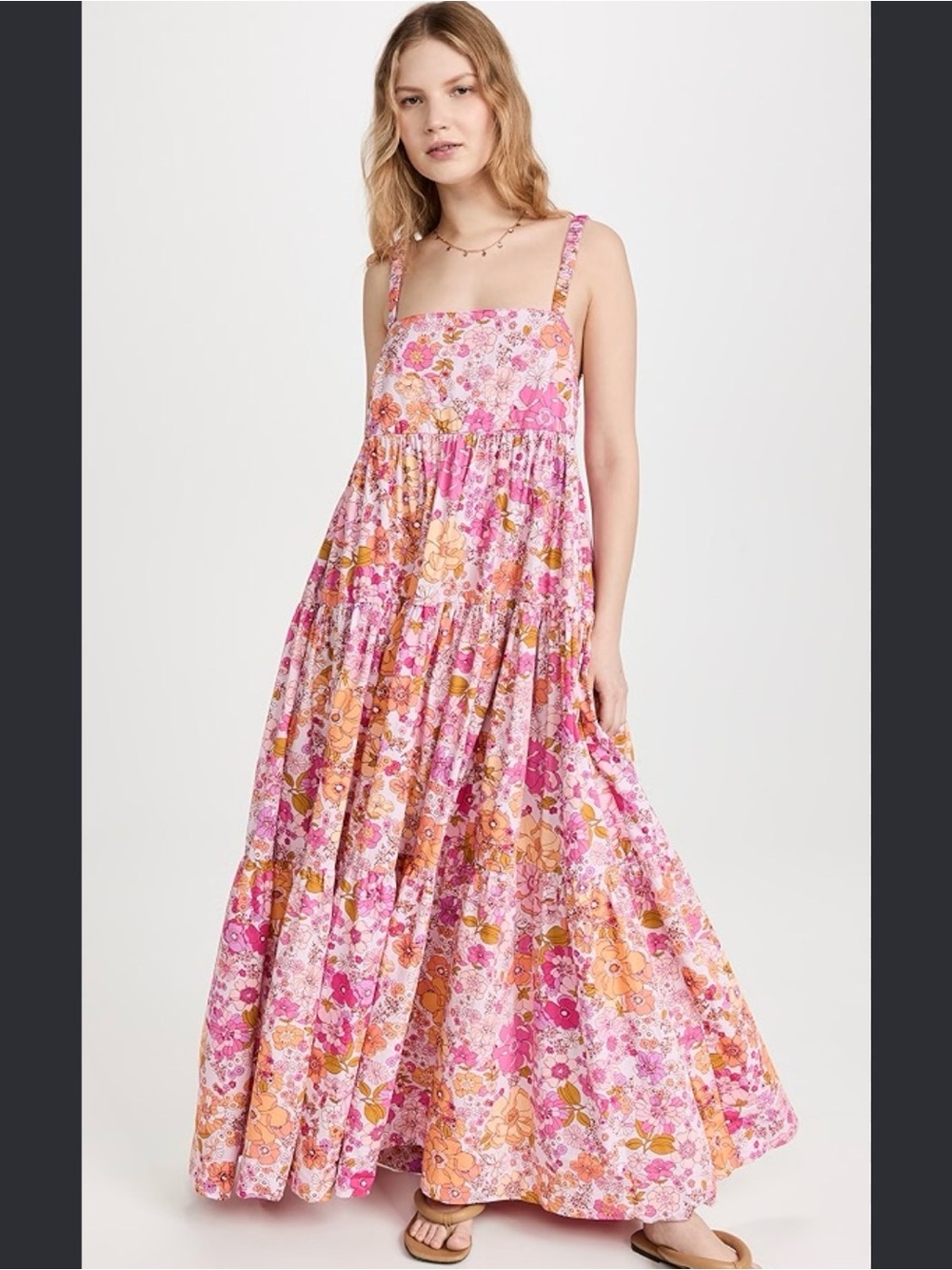 Free People Park Slope Maxi Dress psychedelic pink orange floral M cotton